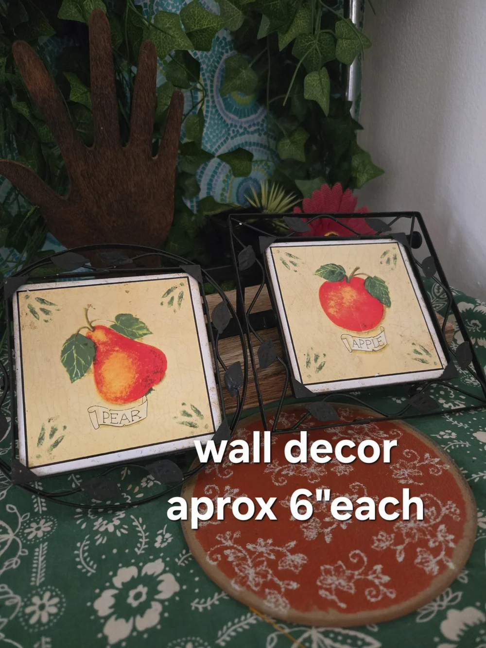 Farmers Market Rustic Fruit Ceramic Tile Wall Decor Red/Orange Pear & Apple